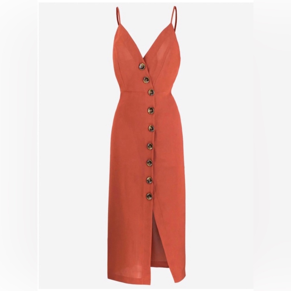 Mint Limit Terracotta button down midi dress